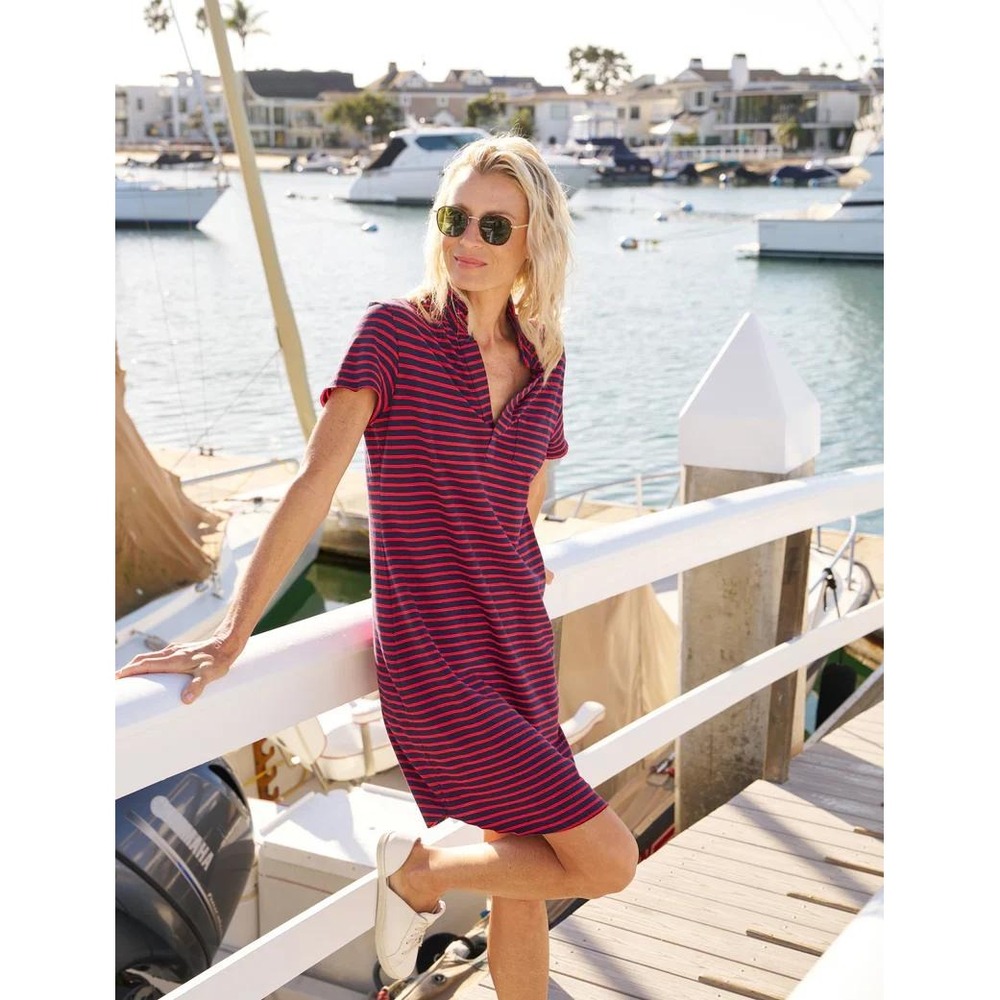 Frank & Eileen Polo Dress Lauren L Navy Red Stripe Preppy Distressed Cotton